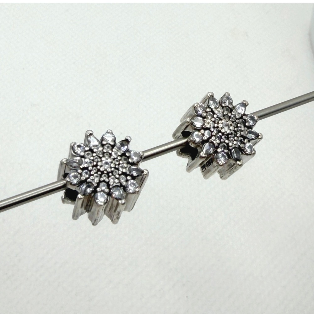 Pandora Ice Crystal Snowflake Charm Silver OS 791764CZ Set of 2